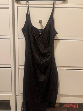Windsor Black Sequin Cowl Slip Dress